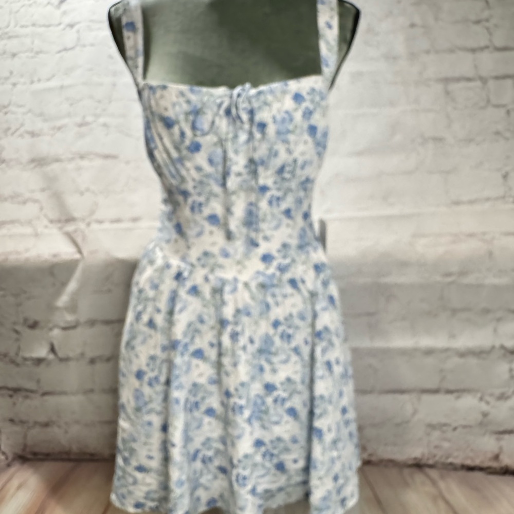 Altar'd State JEANA White and Blue Floral Mini Dress Size S NWT